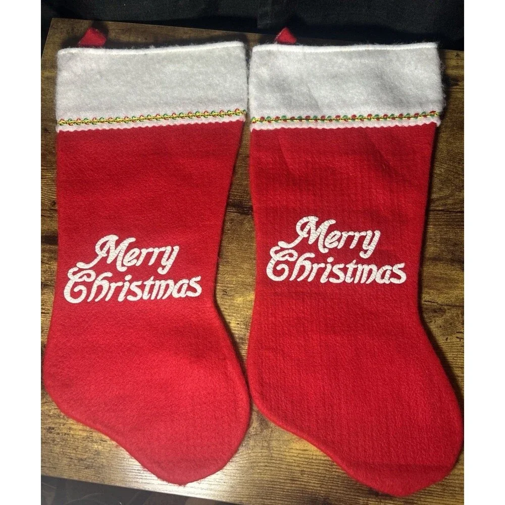 Vintage Red Felt Christmas Stocking Merry Christmas Spell Out in White 18